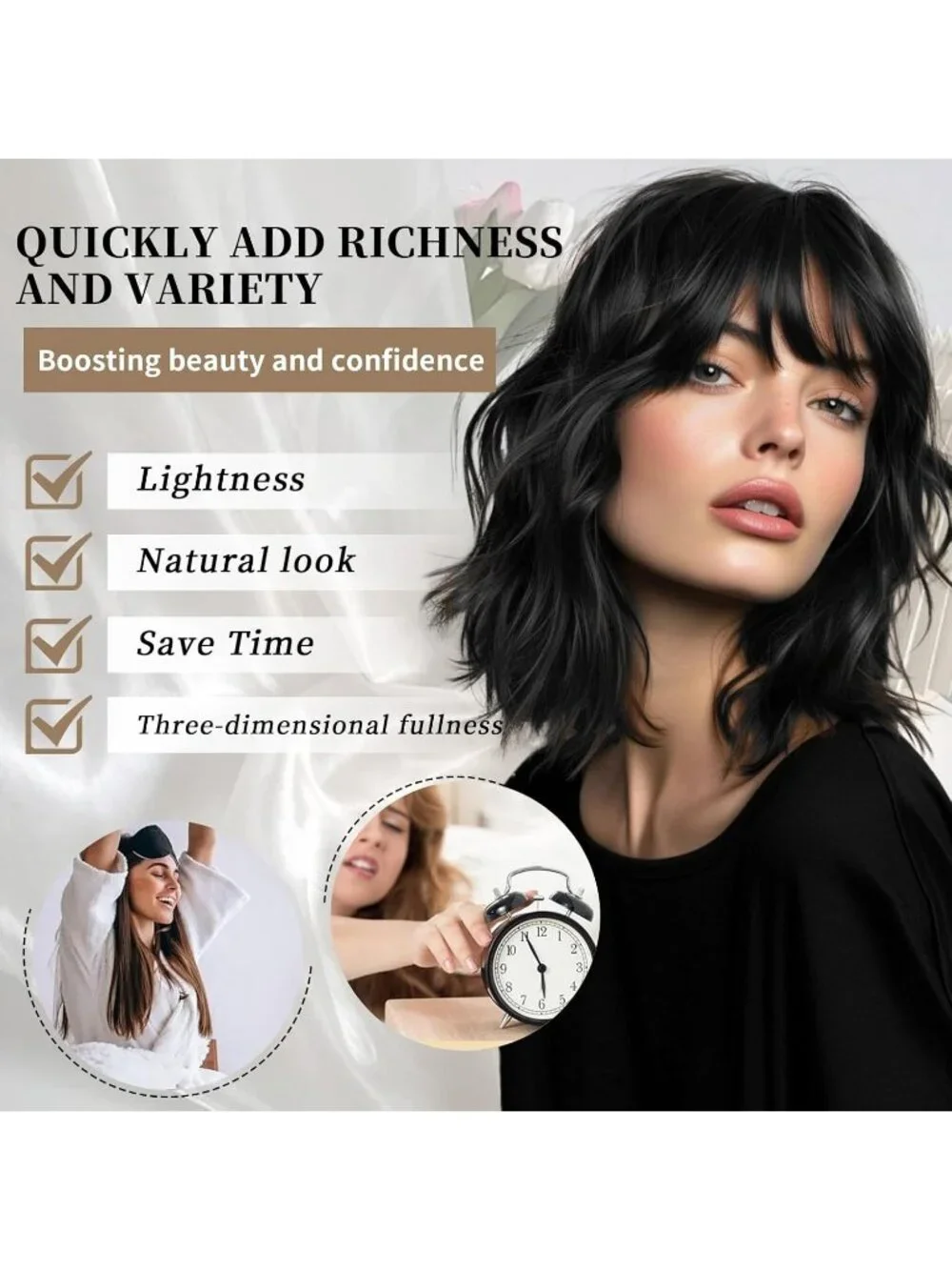 Women's Black 14 Inch Heat Resistant Synthetic Fiber Shoulder Length Wigs